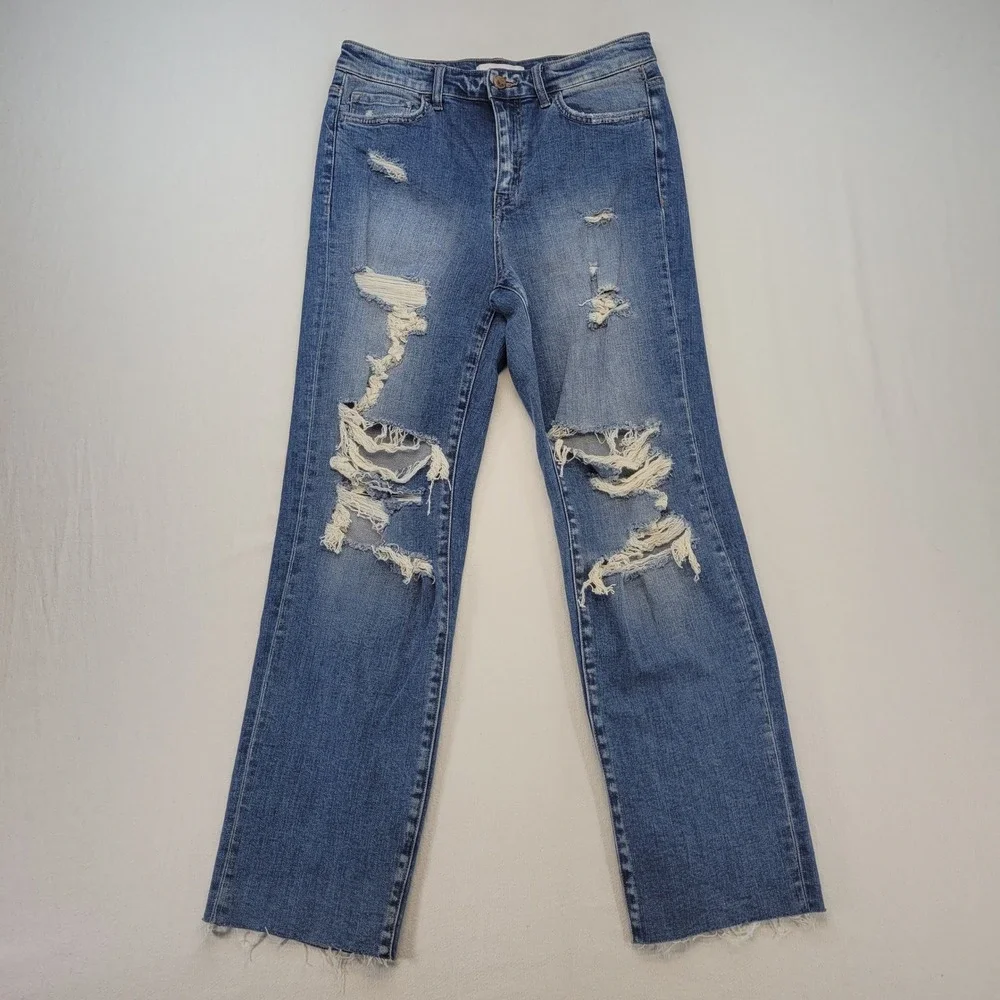 Flying Monkey Jeans Womens 29 Blue Distressed High Rise Straight Leg‎ Denim